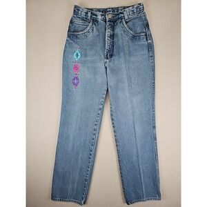 Vintage Roper Jeans Womens Size 7 26x28 Blue Aztec Embroidery High Rise Bareback